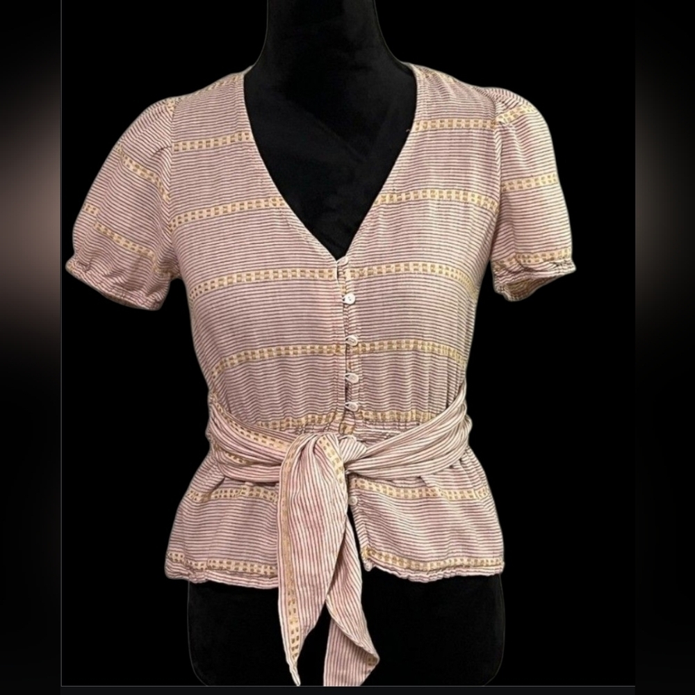 Maisie Sold At Nordstrom V-Neck Button-Up with Tie Waist Size Small NWT PTP 19